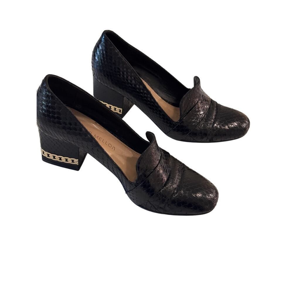 Tamara Mellon Black Embossed Leather Block Heel Loafers Size 36 Made in Italy - Picture 3 of 9